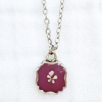 Twila Mini Ornate Pressed Flower Necklace | Silver