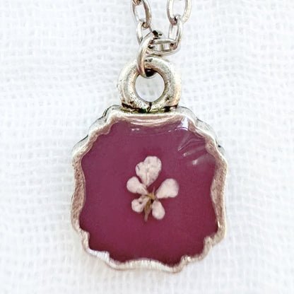 Twila Mini Ornate Pressed Flower Necklace | Silver