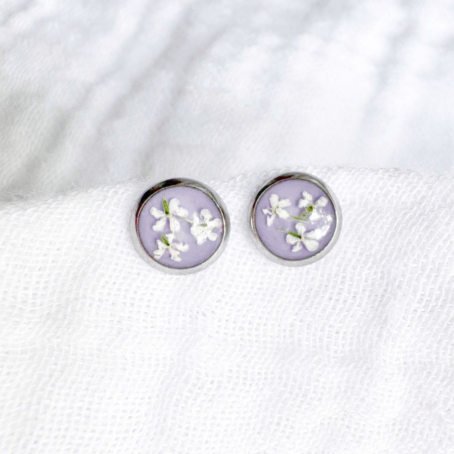 Violet Pressed Flower Earrings | Silver