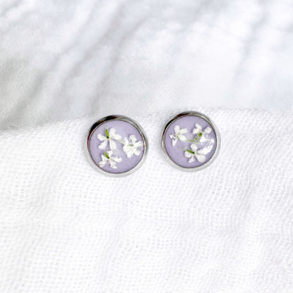Violet Pressed Flower Earrings | Silver