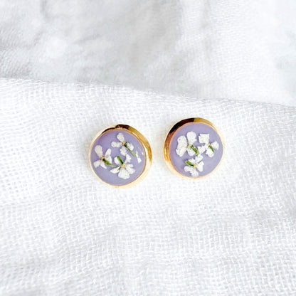 Violet Pressed Flower Earrings | Gold