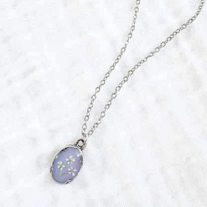 Violet Mini Ornate Pressed Flower Necklace | Silver