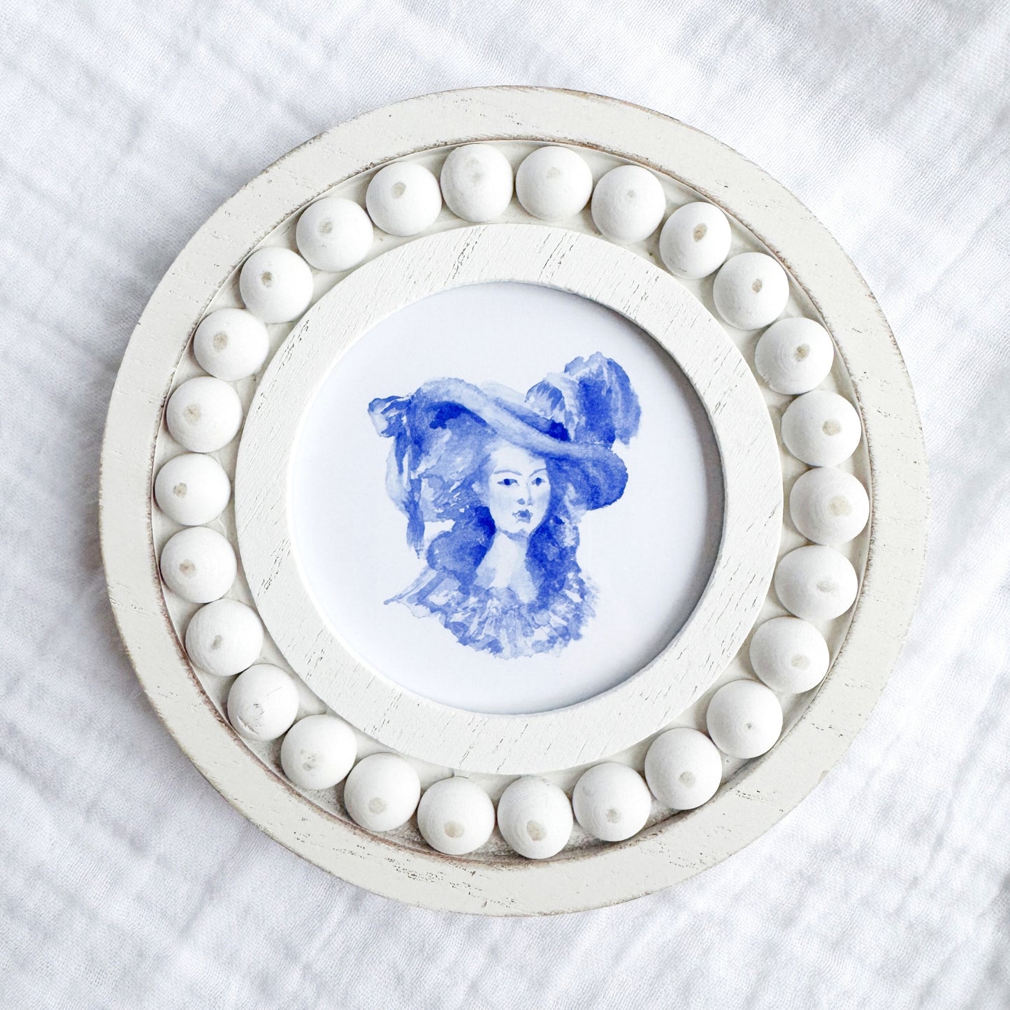 French Lady Watercolour Fine Art Print, 3x3 | Framed