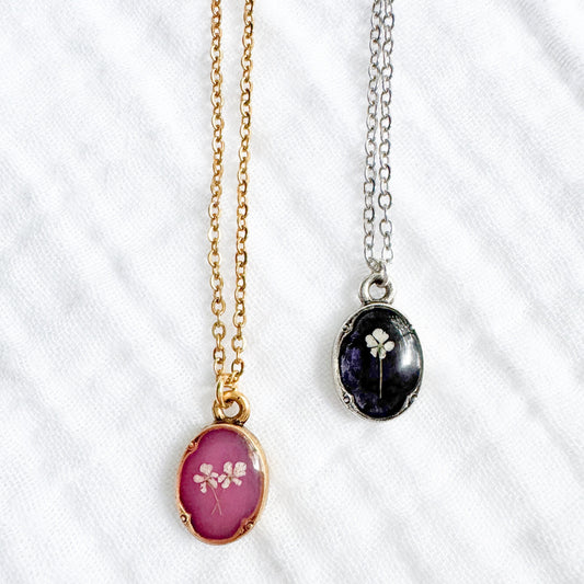 Wednesday and Enid Mini Ornate Pressed Flower Necklaces | Set