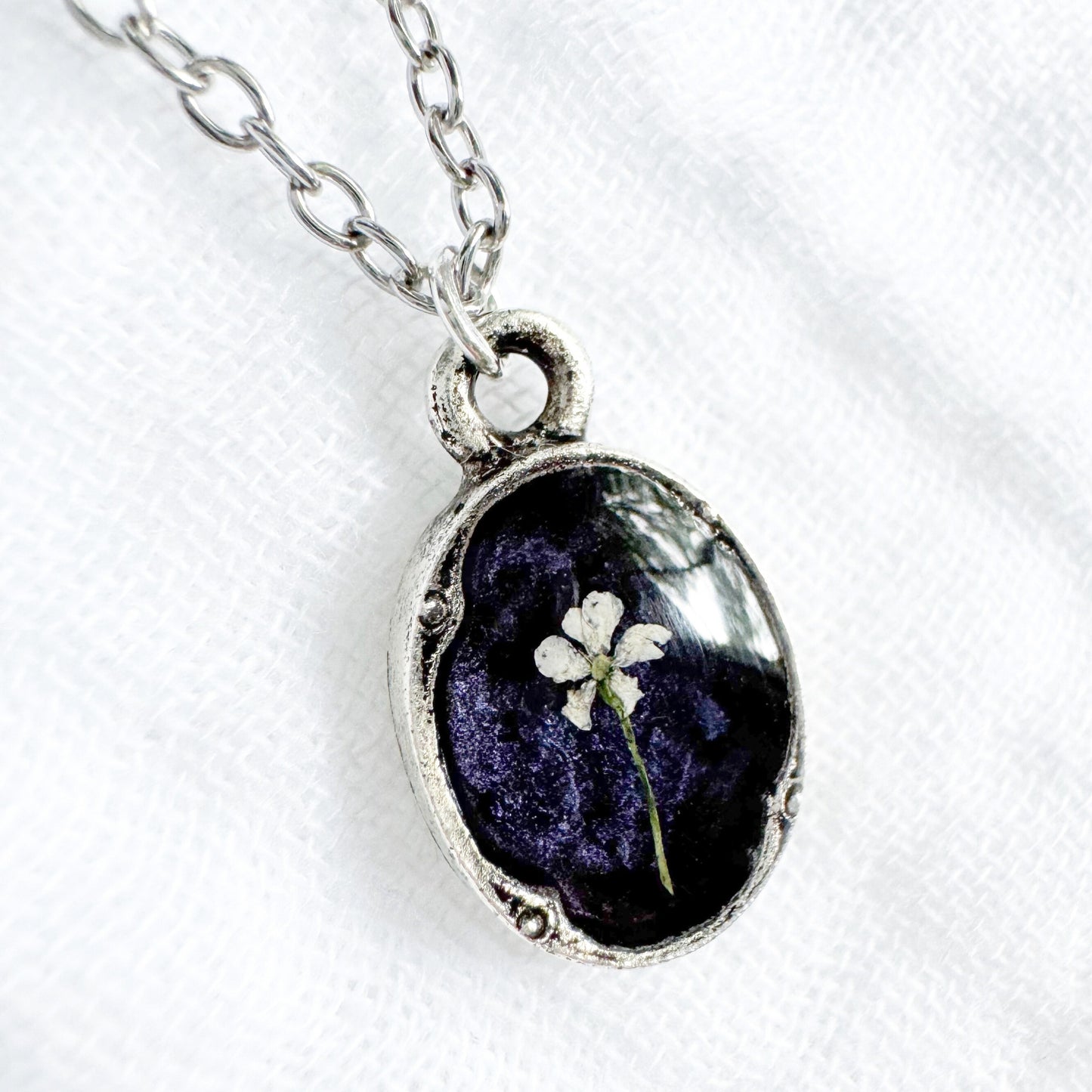 Wednesday and Enid Mini Ornate Pressed Flower Necklaces | Silver and Gold Set