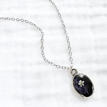 *Custom* Audrey Mini Ornate Pressed Flower Necklace | Silver