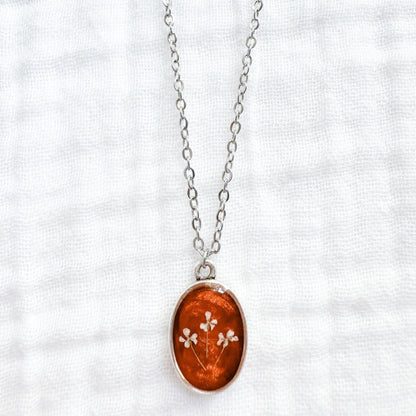Winifred Classic Oval Pressed Flower Necklace | Silver