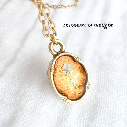 Amber Mini Ornate Pressed Flower Necklace | Golden yellow, Gold